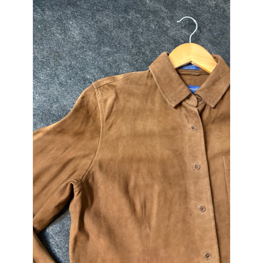 Womens Brown Suede Leather Button Front Shirt Jacket Long Sleeve Size M - Picture 2 of 16